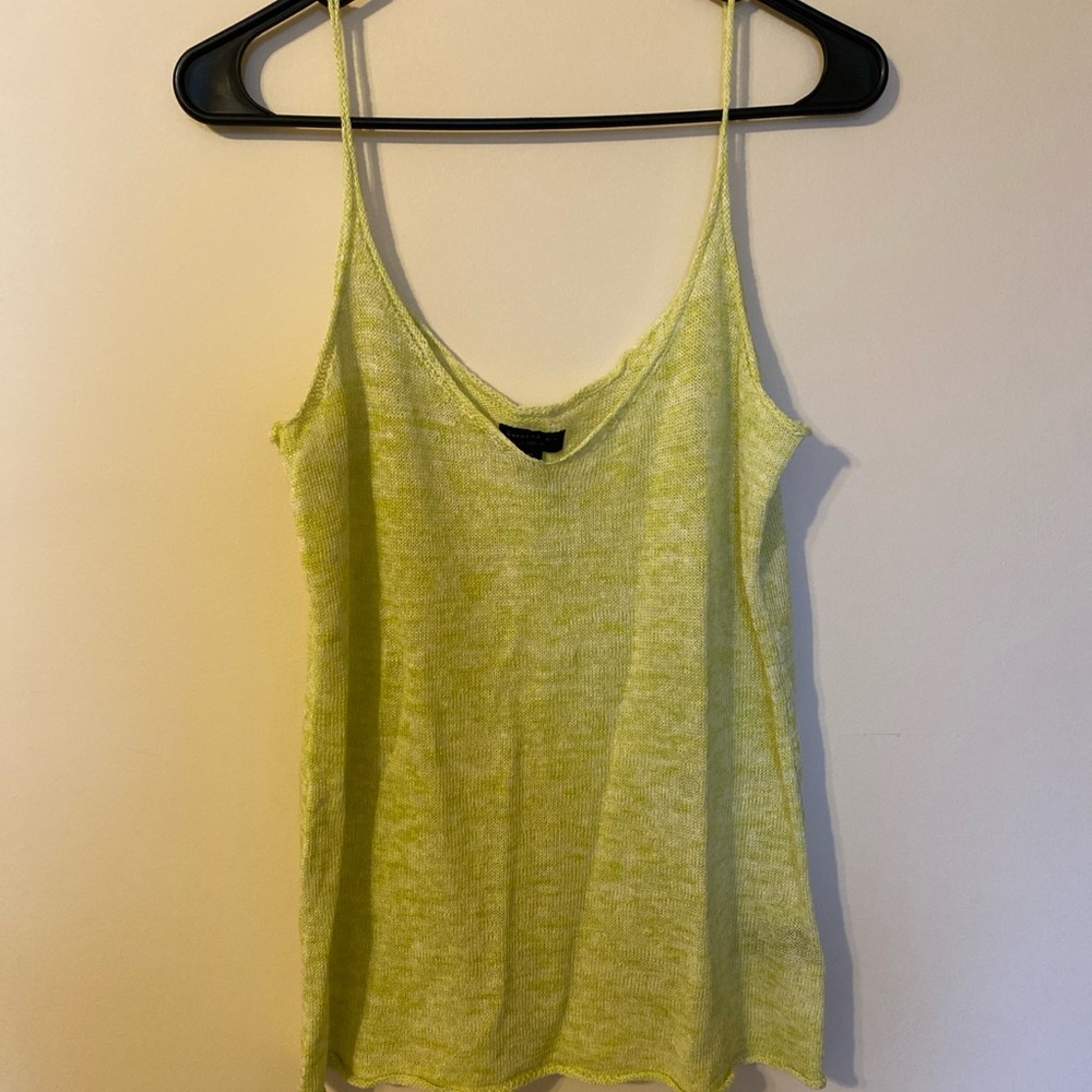 Women's Green Linen Blended Knit Tank Top Cami Coastal Beach Sz M Current Air